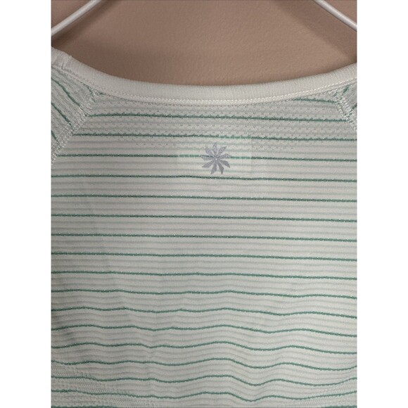 Athleta Fast Track M Top Blue Ruched Short Sleeve Activewear Gripper Hem - Picture 7 of 10